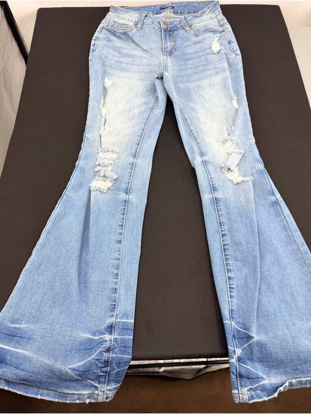 Light Wash Distressed Flare Jeans - Unbranded